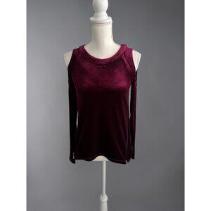 PATRIZIA LUCA Burgundy Velvet Cold Shoulder Top Size XS
